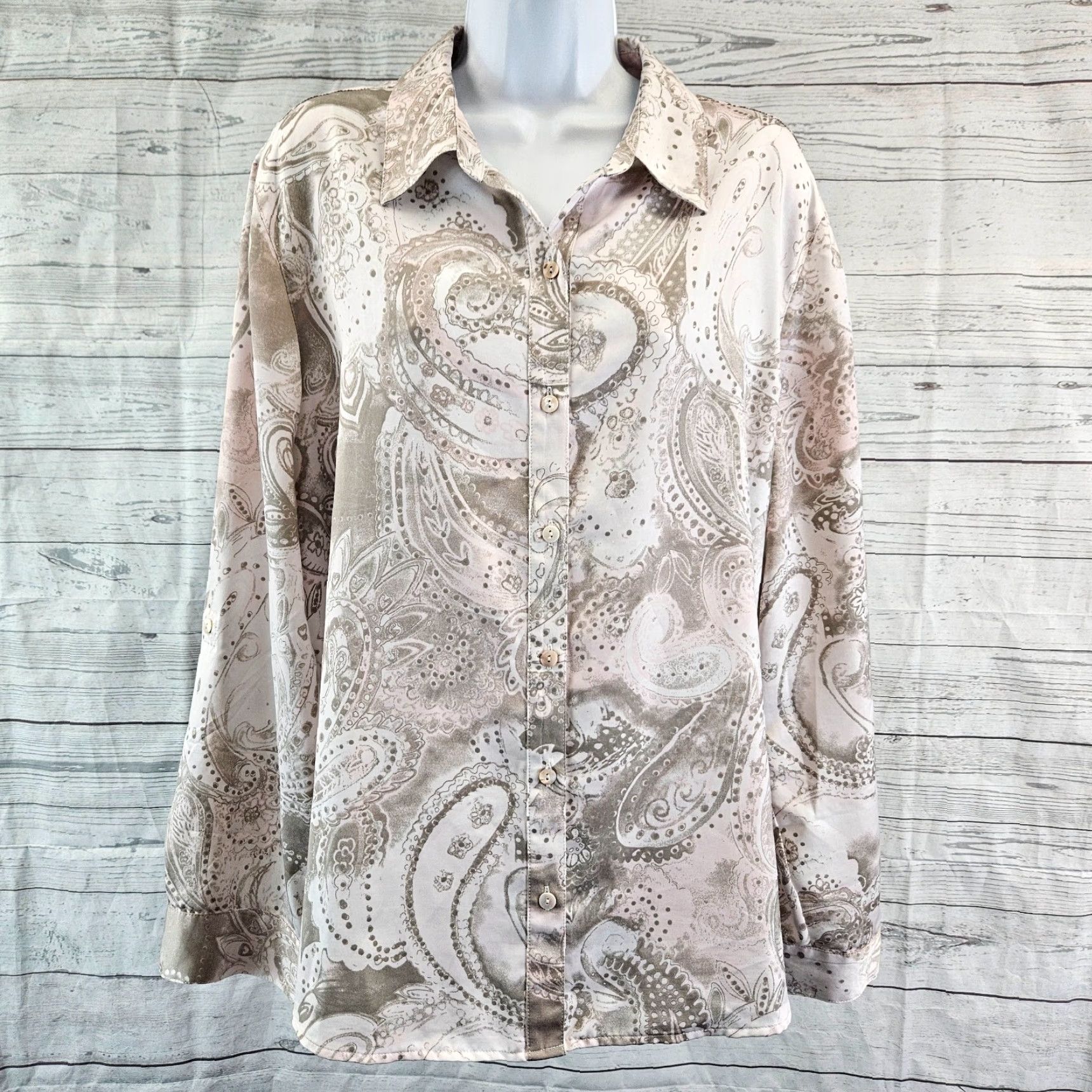 Vintage Chicos Womens Button Front Shirt XL Gray Paisley Long Sleeve Size XL / US 12-14 / IT 48-50 - 2 Thumbnail