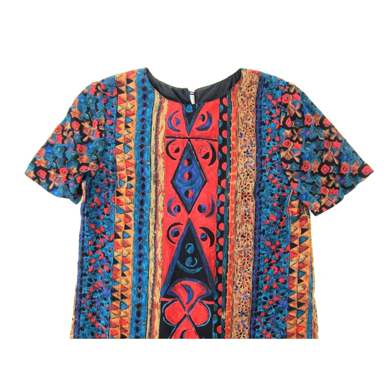 Vintage Vintage Carole Little Red Tunic Shift Dress 2P Short Sleeve Abstract Batik 90s Vintage Womens Dress 2P Size 26" / US 2 / IT 38 - 5 Thumbnail