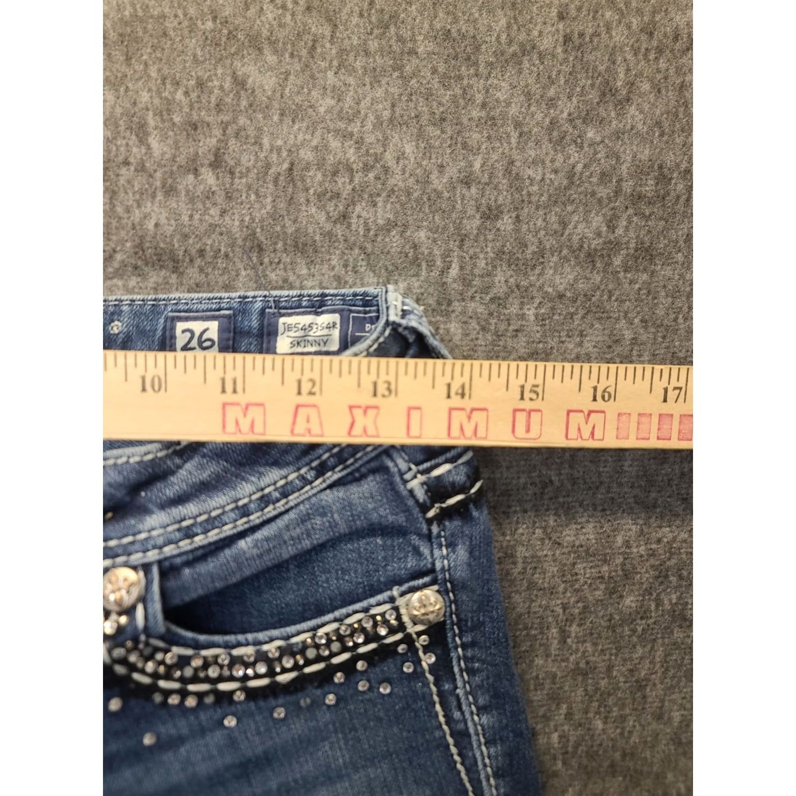 Miss Me Miss Me Jeans Womens 26x30 Skinnty Fit Tapered Leg Embroidered Rhinestone Cowgirlcore Denim Blue 30in Inseam Regular Fit 5-Pocket Womens Jeans Size 26" / US 2 / IT 38 - 4 Thumbnail