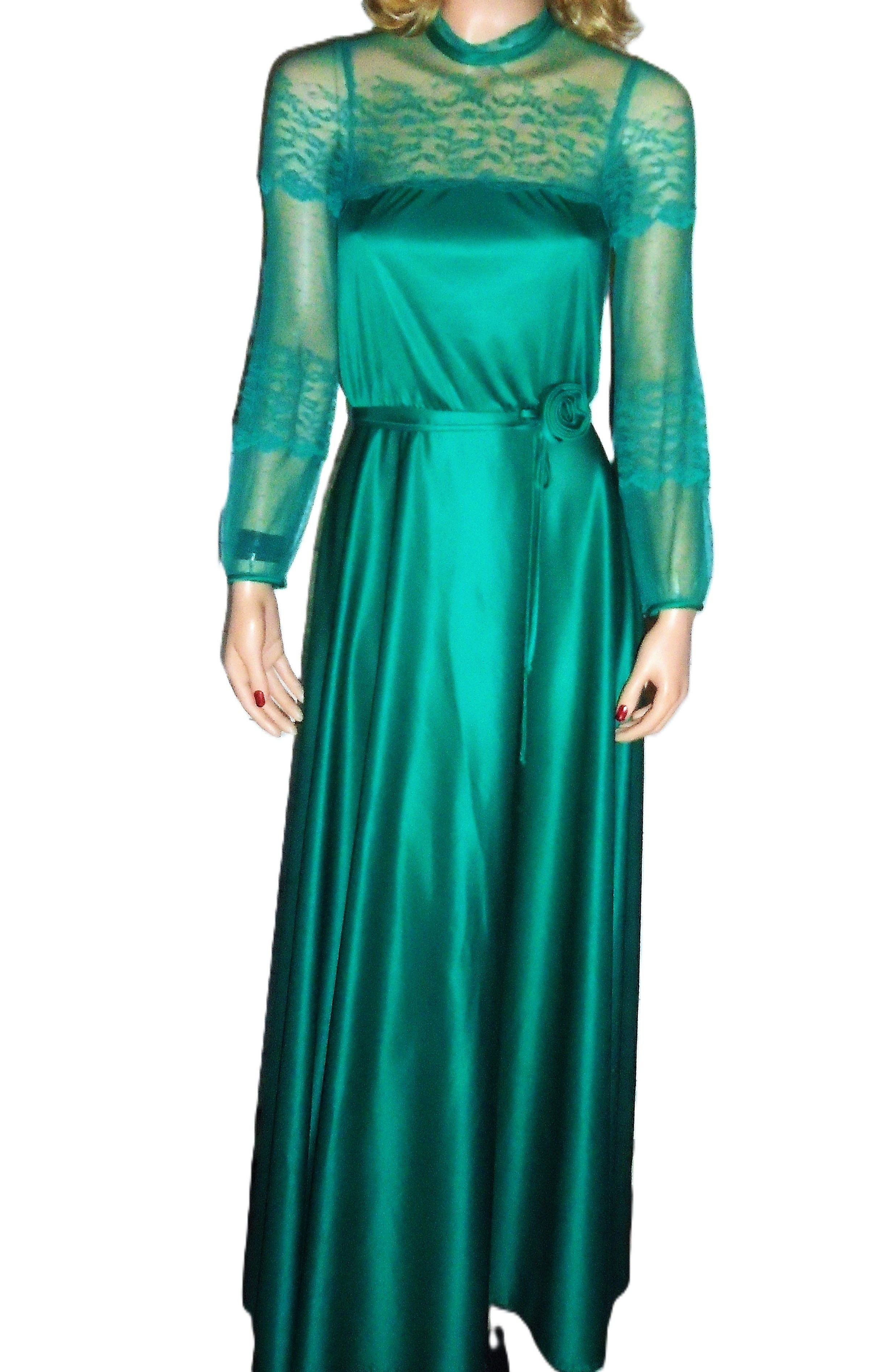 Vintage Vintage Green Sheer Lace Maxi Dress S | Grailed