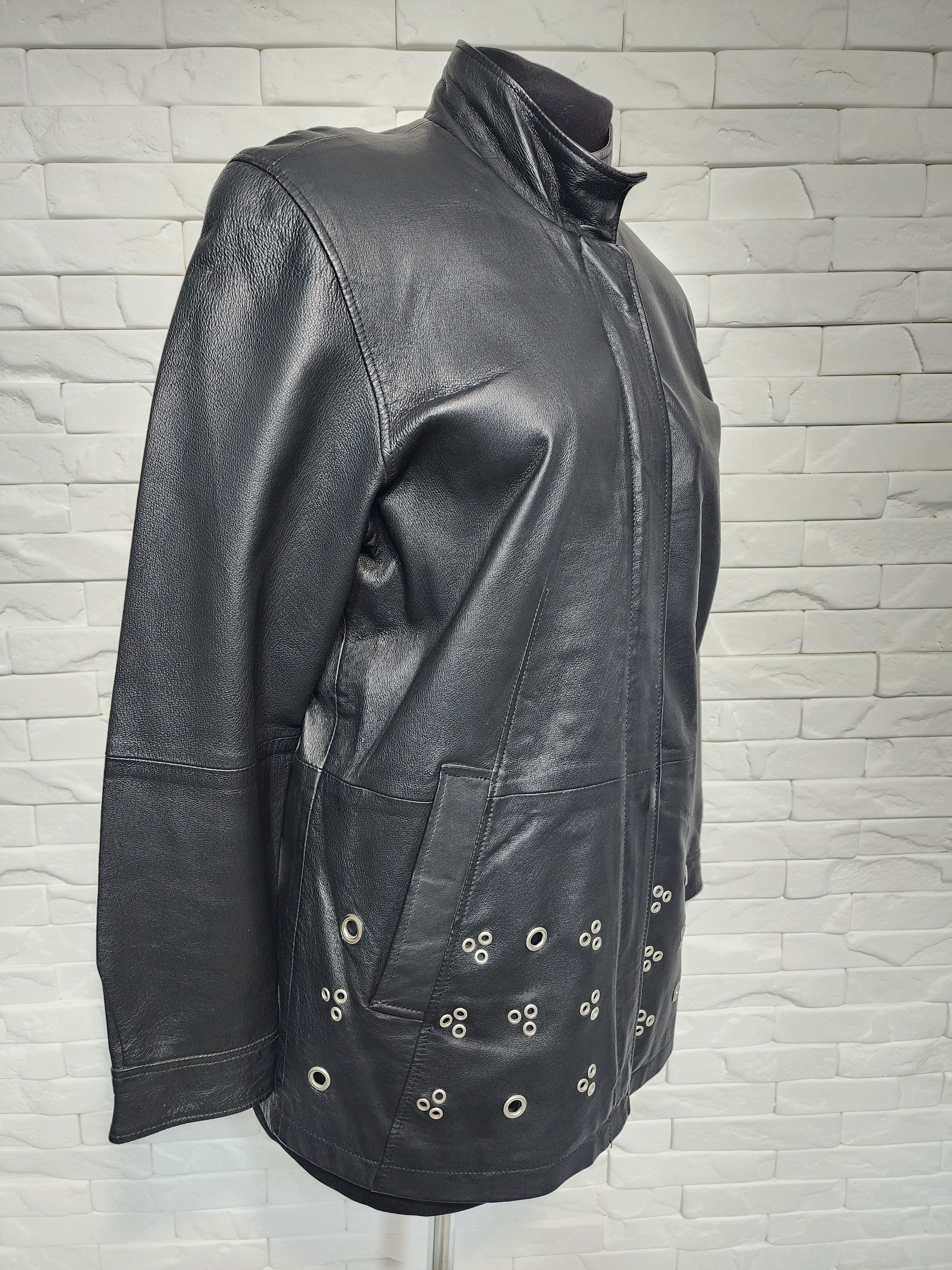 Designer Black Leather Jacket: Women's Zippered Soft Leather Coat Size L / US 10 / IT 46 - 3 Thumbnail
