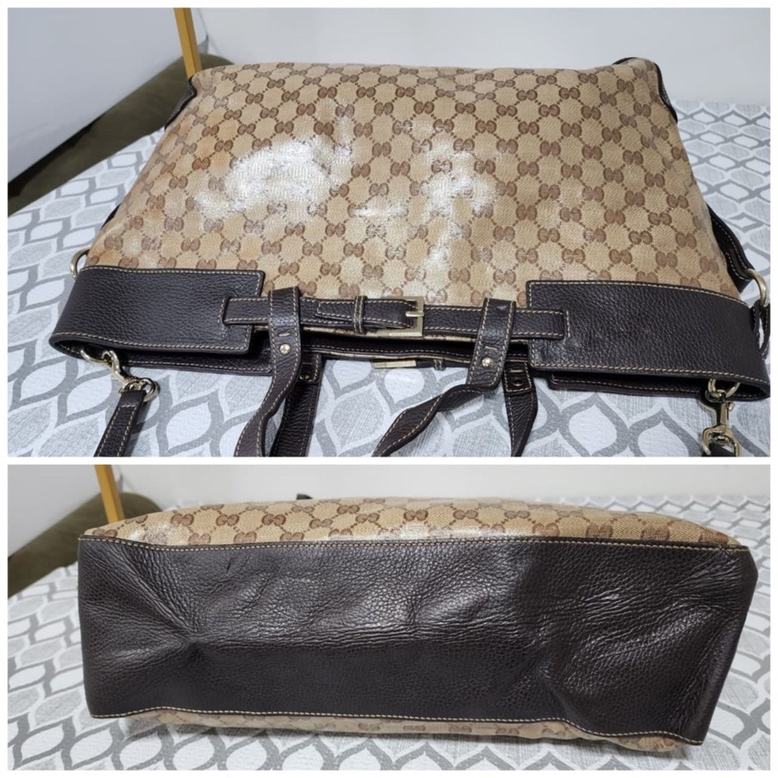 Gucci Authentic Gucci GG Canvas/Leather Belt Tote Bag Brown/Beige Size ONE SIZE - 10 Thumbnail