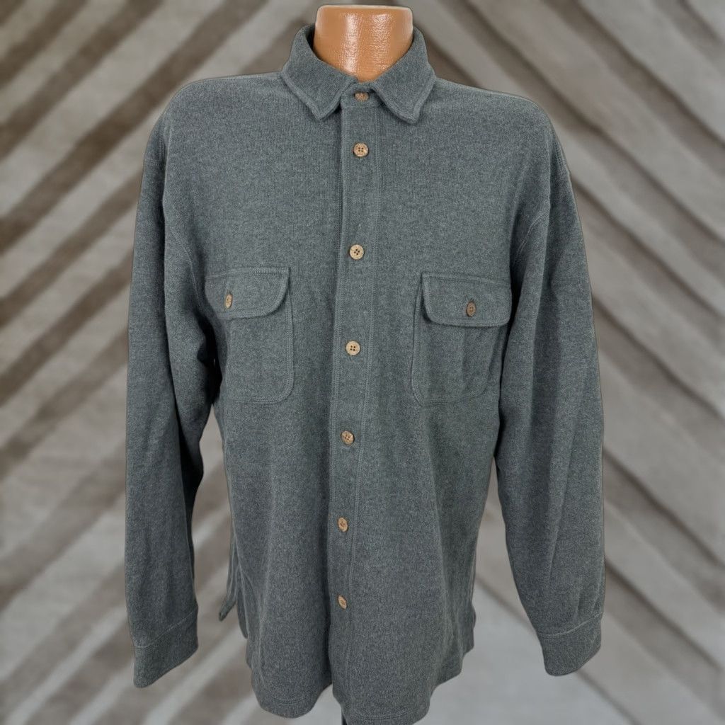 Tommy Bahama VINTAGE Tommy Bahama Shirt Jacket Mens Large Charcoal Gray Ribbed Cotton Knit Button Up Size US L / EU 52-54 / 3 - 1 Thumbnail
