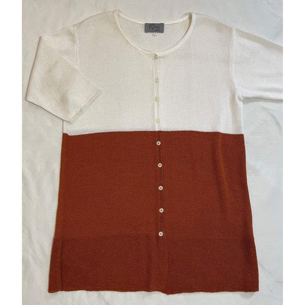 Other New Roni Biz Cotton Blend 3/4 Sleeve White Brown Cardigan S Size M / US 6-8 / IT 42-44 - 6 Thumbnail
