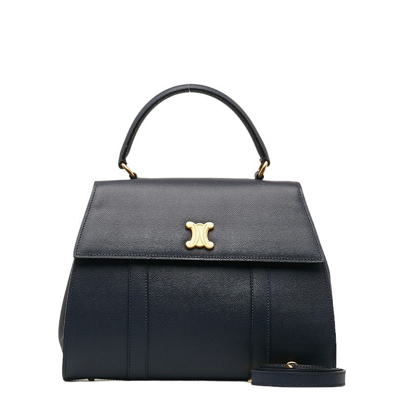 image of Celine Leather Triomphe Handbag in Black, Women's