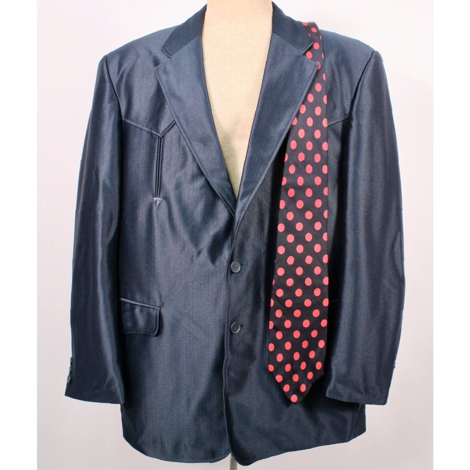 Vintage MENS VTG 2 PC Dark Blue Polyester Western Leisure Suit W Tie Sz 46 1970s Style Size 46R - 4 Thumbnail