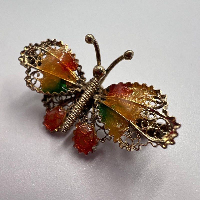 Vintage Antique Italian Butterfly Brooch Filigree Gilt Silver 800 Size ONE SIZE - 3 Thumbnail