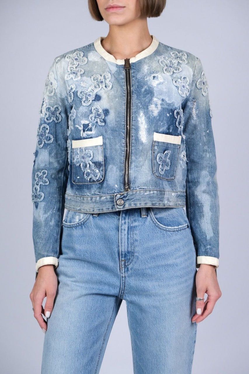 Dsquared2 Dsquared2 Vintage Denim Flower Applique Cropped Zip Jacket Size M / US 6-8 / IT 42-44 - 4 Thumbnail