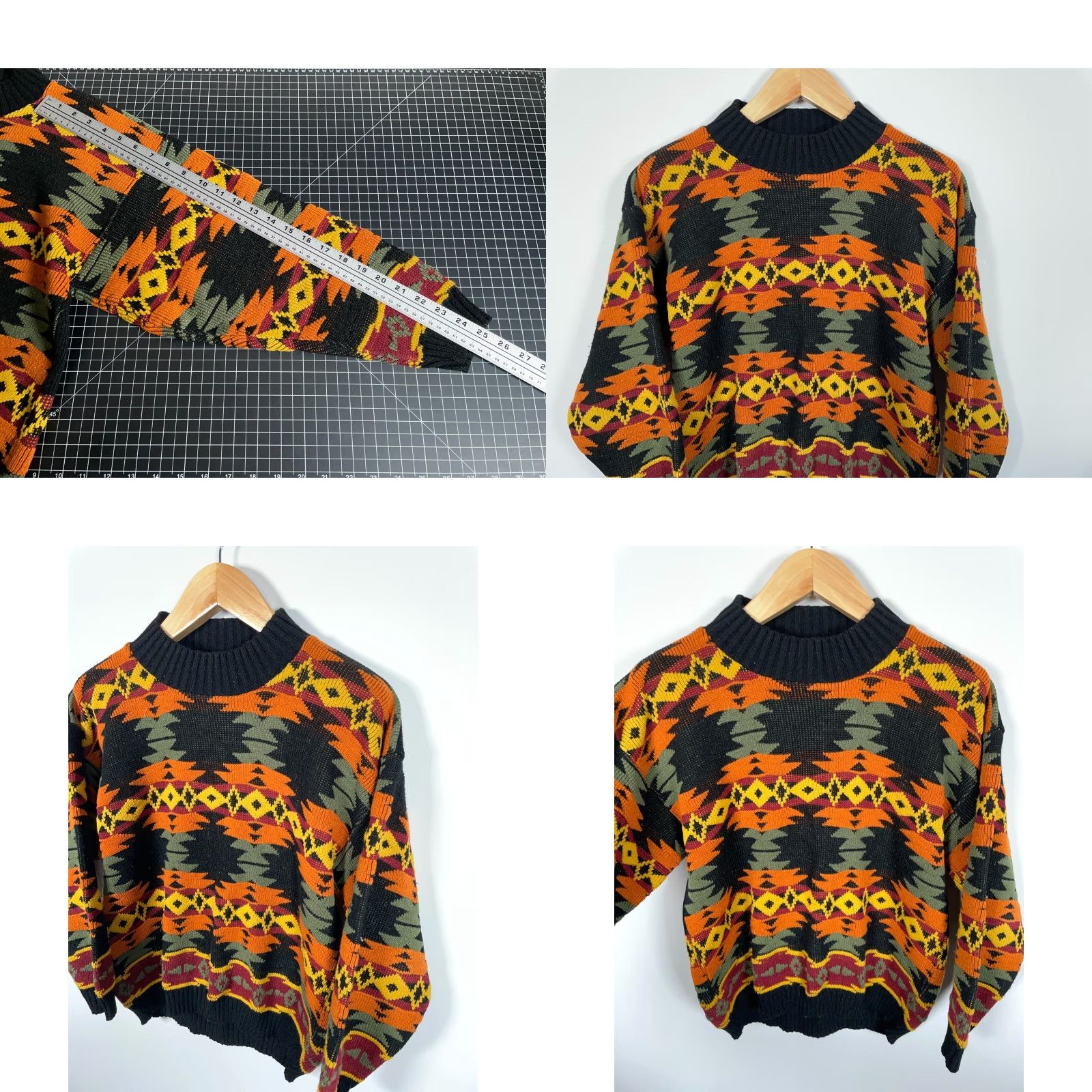 Vintage VINTAGE 80s Southwestern Pattern Sweater Women's M Black Orange Aztec Tribal Crew Neck Pullover Knit Geometric Casual Size M / US 6-8 / IT 42-44 - 8 Thumbnail