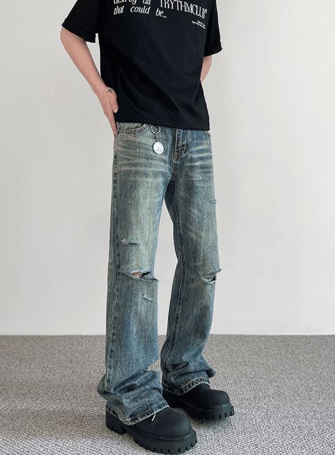 Japanese Brand American retro street distressed flared ripped jeans y2k Size US 32 / EU 48 - 1 Thumbnail