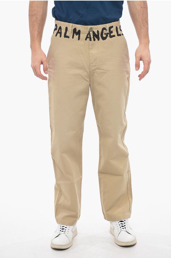 image of Palm Angels Og1Mm0524 Cotton Blend Pants In Beige, Men's (Size 34)