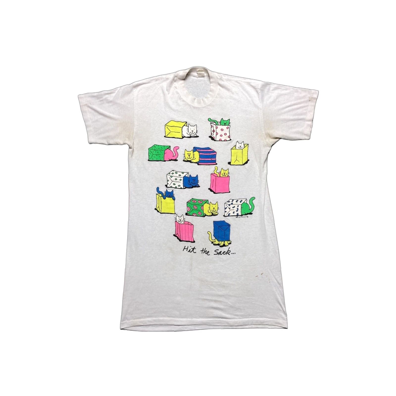 Vintage VINTAGE 90s graphic t shirt oversized sleep neon cats animal tee cute soft OSFA shirt Womens One Size White 90s Oversized Cats Size ONE SIZE - 1 Thumbnail