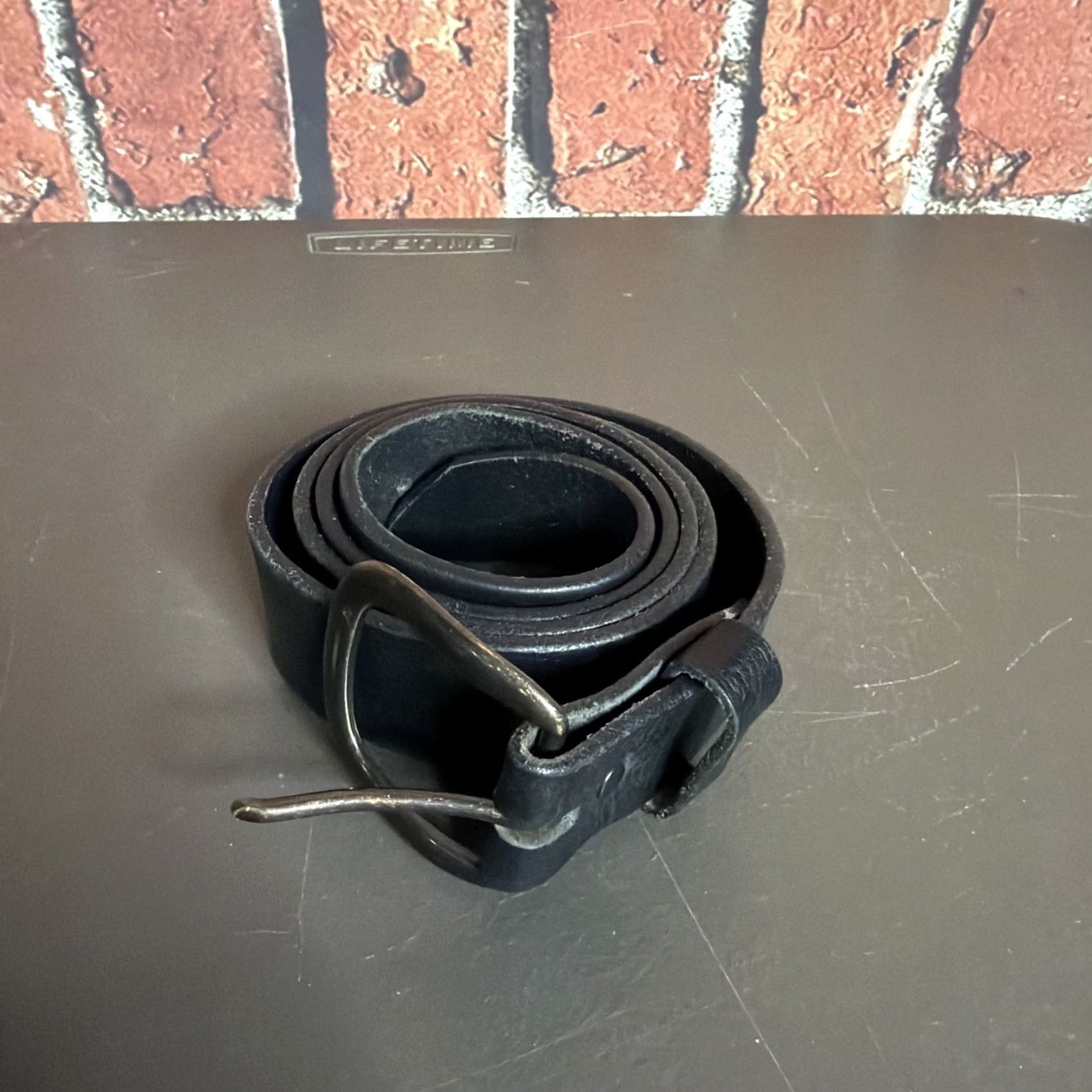 Vintage Justin Leather Belt Mens Black USA Belt Sz 36 Brass Buckle Size 36 - 2 Thumbnail