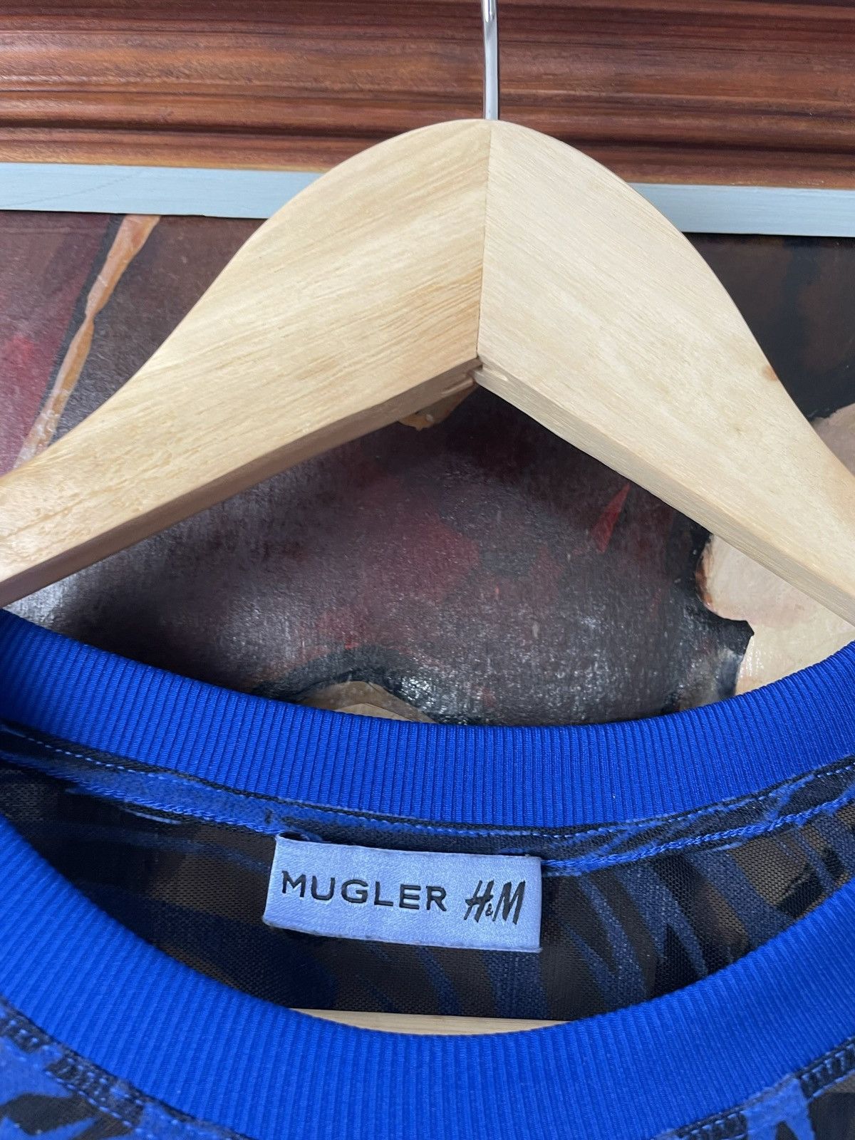 Thierry Mugler H&M x Mugler Mesh Transparent Avant Garde Tee Stars Blue Size US M / EU 48-50 / 2 - 5 Thumbnail