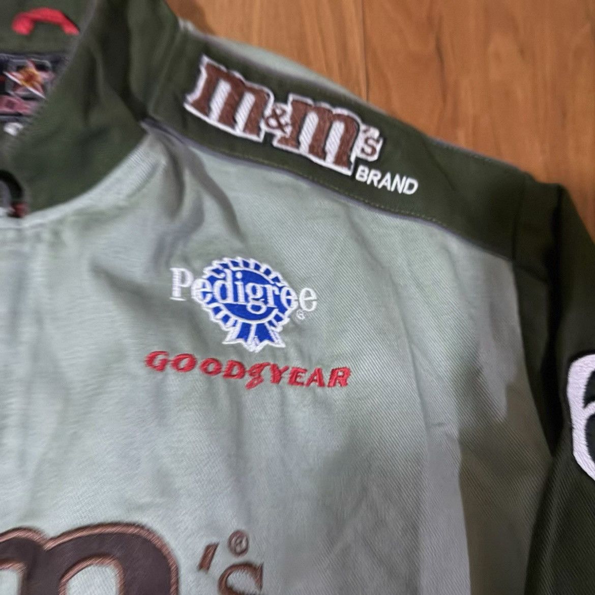 JH Design Vintage Style M&M’s NASCAR Racing Jacket (Remade) – Green Size US XL / EU 56 / 4 - 3 Thumbnail