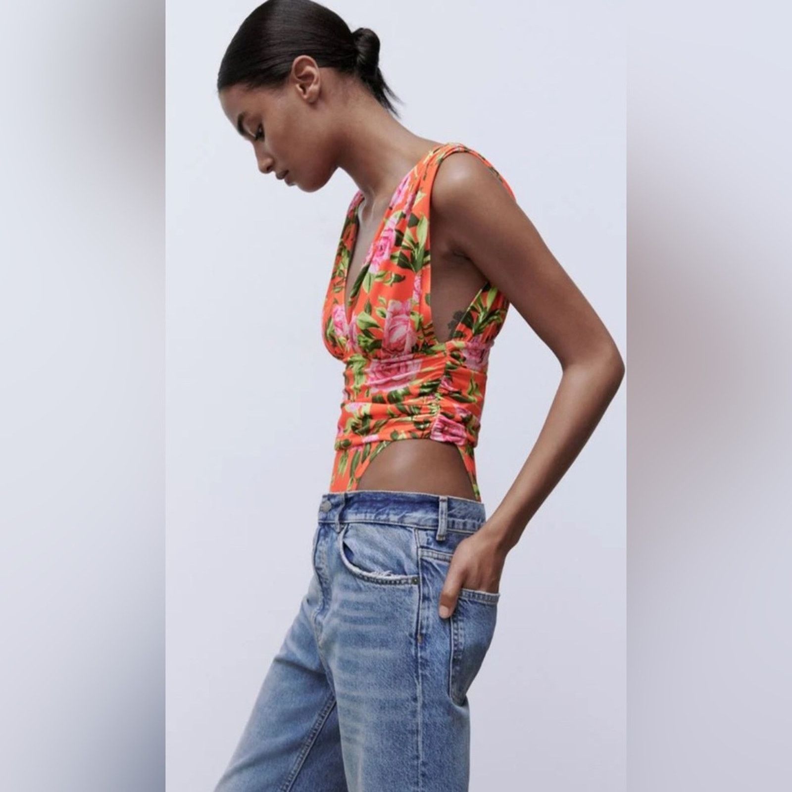 Zara Zara Draped Floral Print Bodysuit Size S / US 4 / IT 40 - 13 Thumbnail