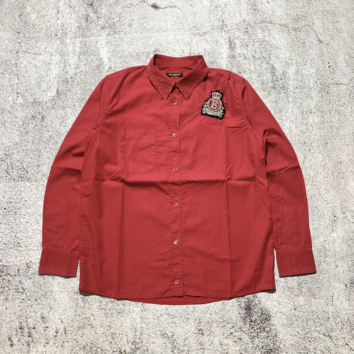 Balmain 🇫🇷 Balmain Paris Red Button Down “B” Patch Logo Luxury Size US M / EU 48-50 / 2 - 1 Thumbnail