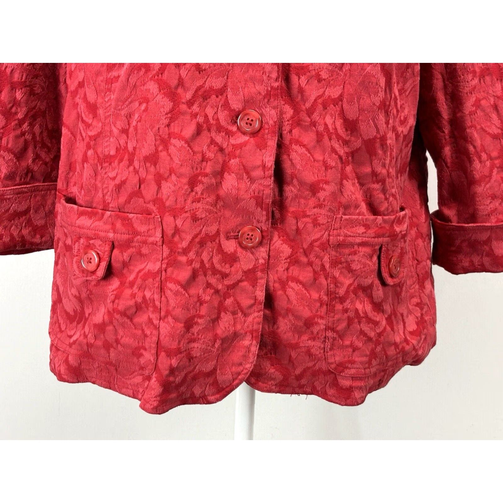 Coldwater Creek Coldwater Creek Floral Embossed Cotton Blend Jacket Womens XL Red Size XL / US 12-14 / IT 48-50 - 6 Thumbnail