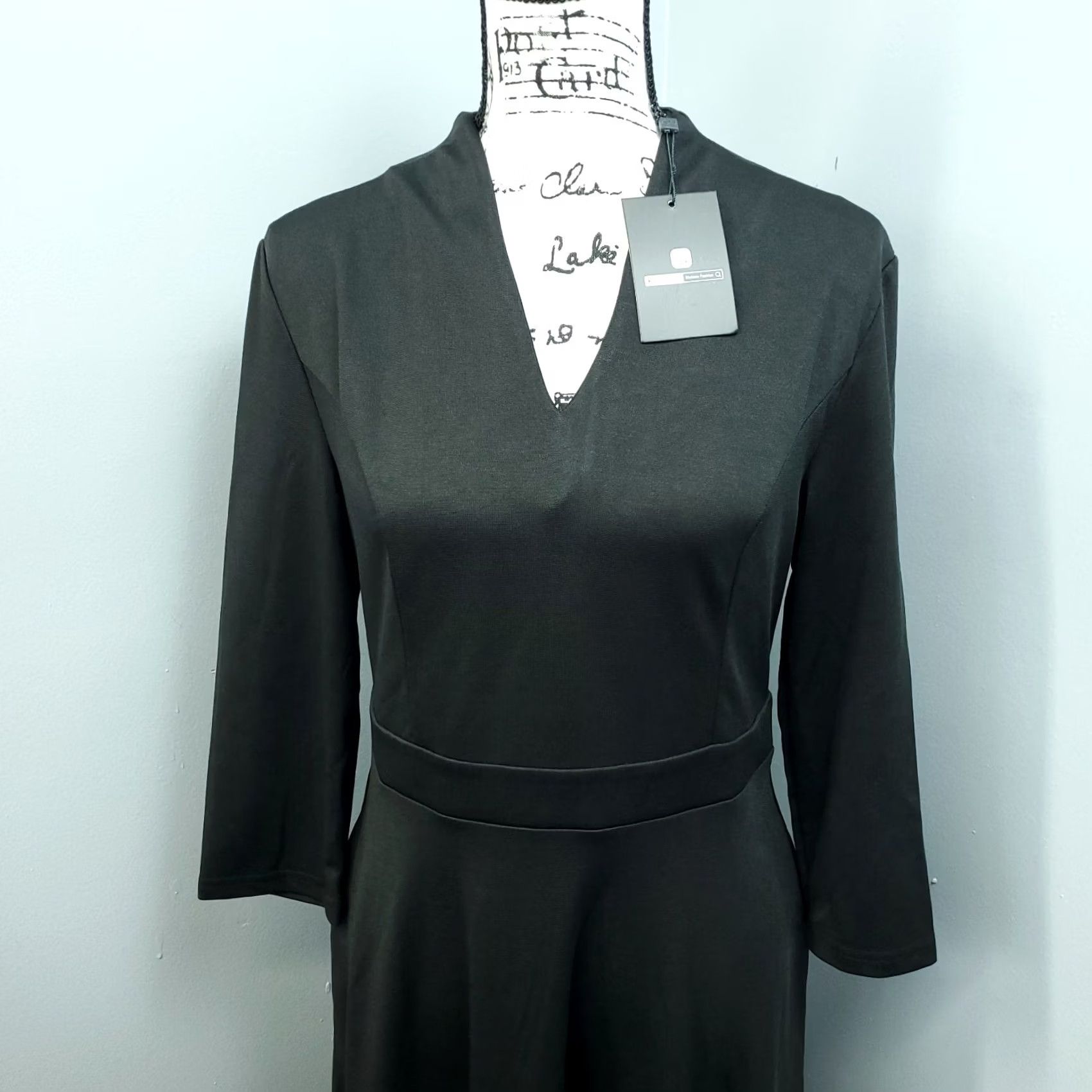 Vintage Stylewe Silky Dress Women S Black Empire Waist V-Neck Back Zip Long Sleeve Pockets Casual Party/Cocktail Knit Size S / US 4 / IT 40 - 3 Thumbnail