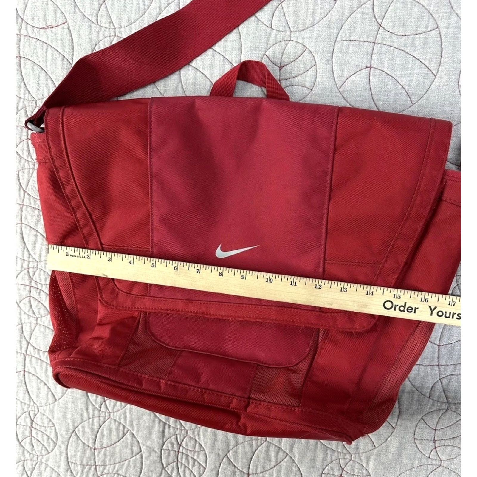 Nike VTG Nike Center Swoosh Satchel Bag Nylon Red Laptop Side Men Size ONE SIZE - 6 Thumbnail
