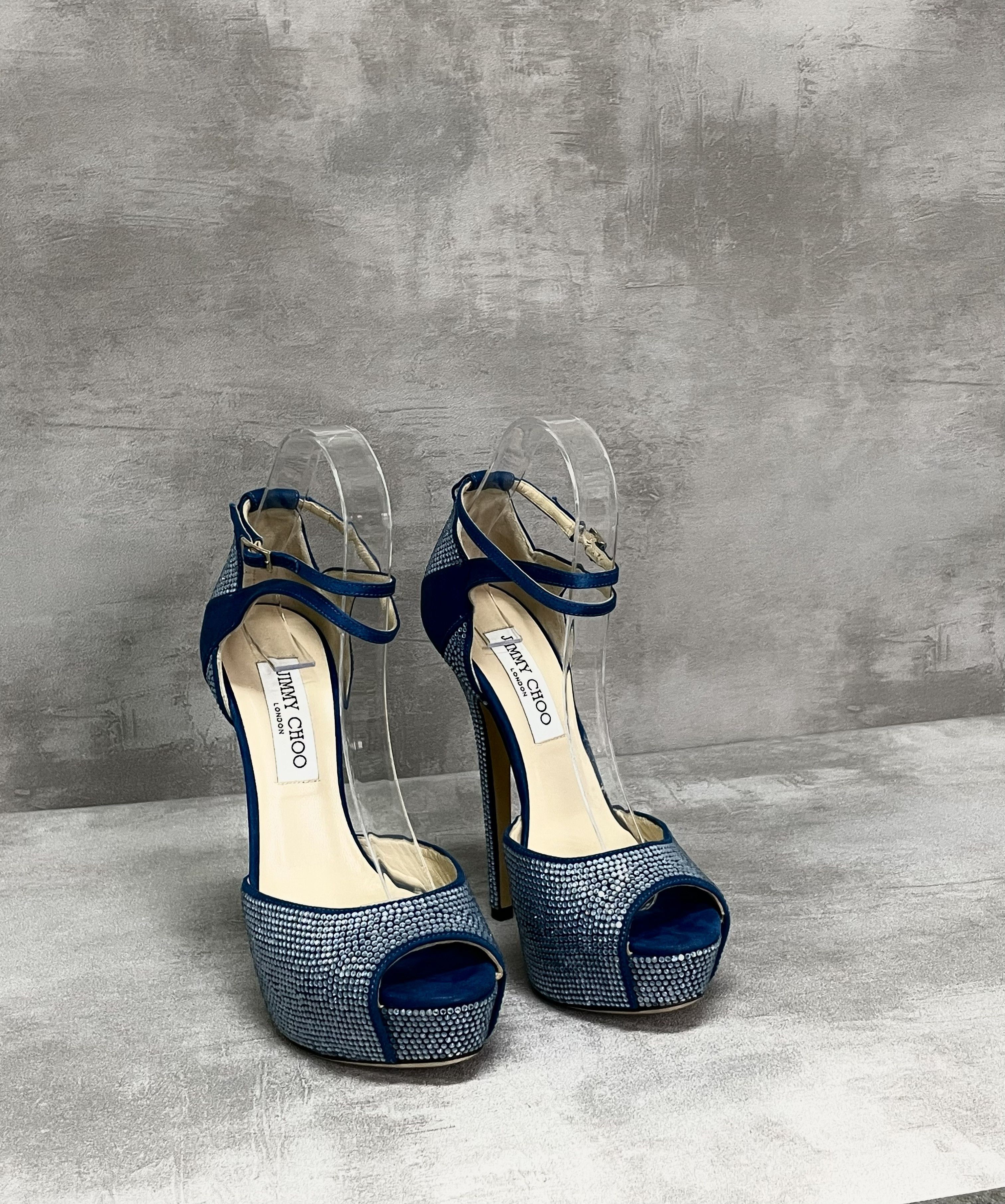 Jimmy Choo Jimmy Choo Blue Peep Toes 15cm Crystallized Platform Pumps Size US 7 / IT 37 - 2 Thumbnail