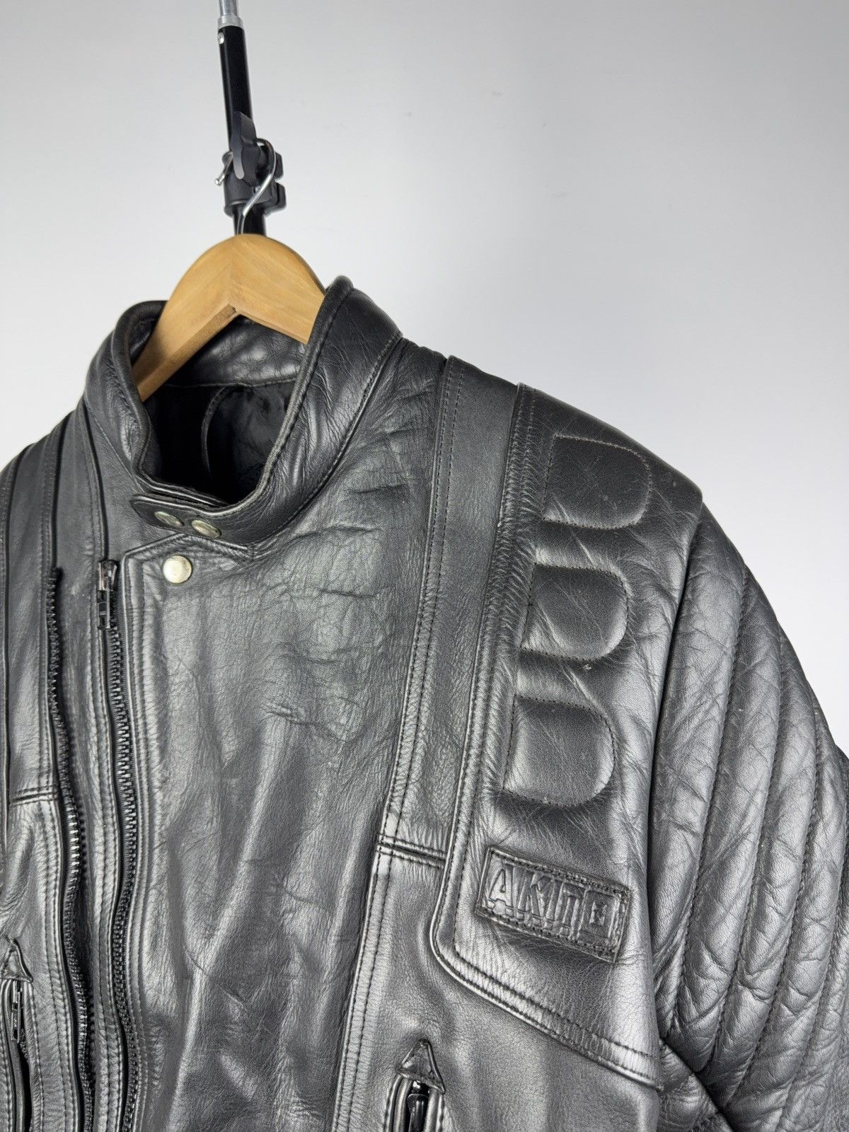 Leather Vntg 00s AKITO Heavy Leather Racing MOTO Bomber Jacket Punk Size US L / EU 52-54 / 3 - 5 Thumbnail