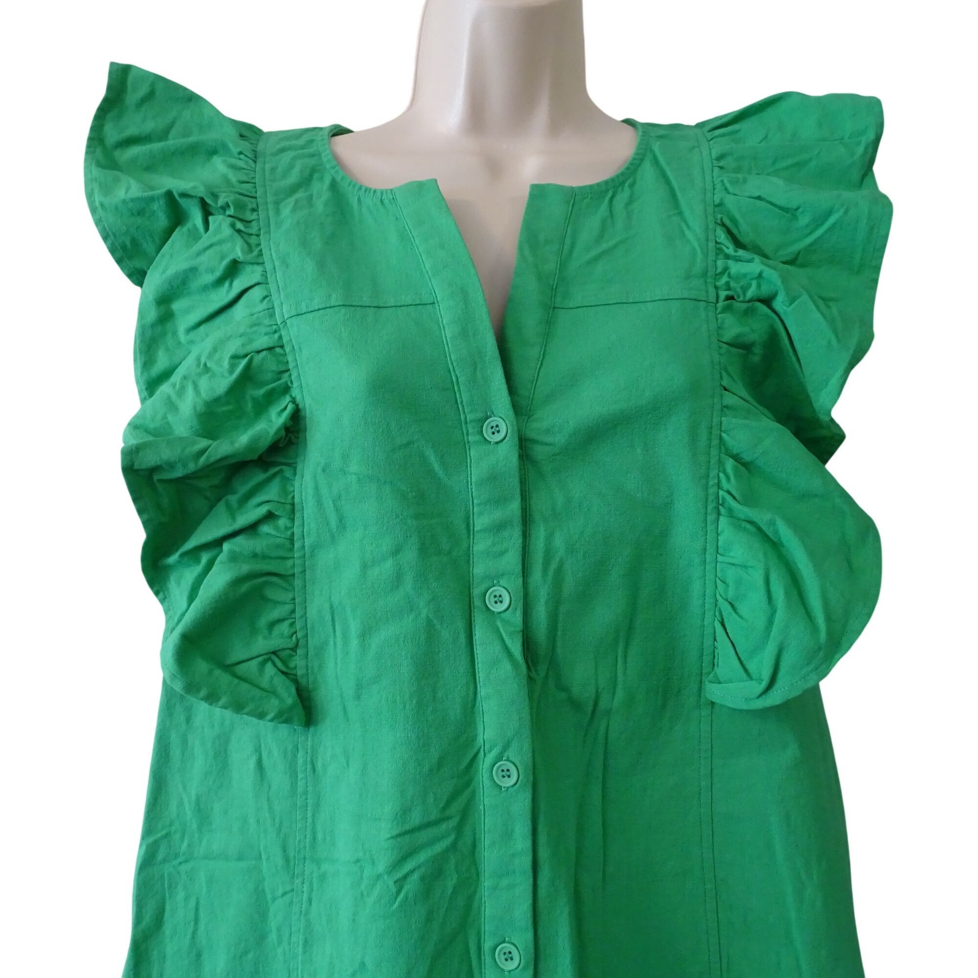 Other Entro Green Ruffle Button Up Shirt Sheath Dress Size M Size M / US 6-8 / IT 42-44 - 2 Thumbnail