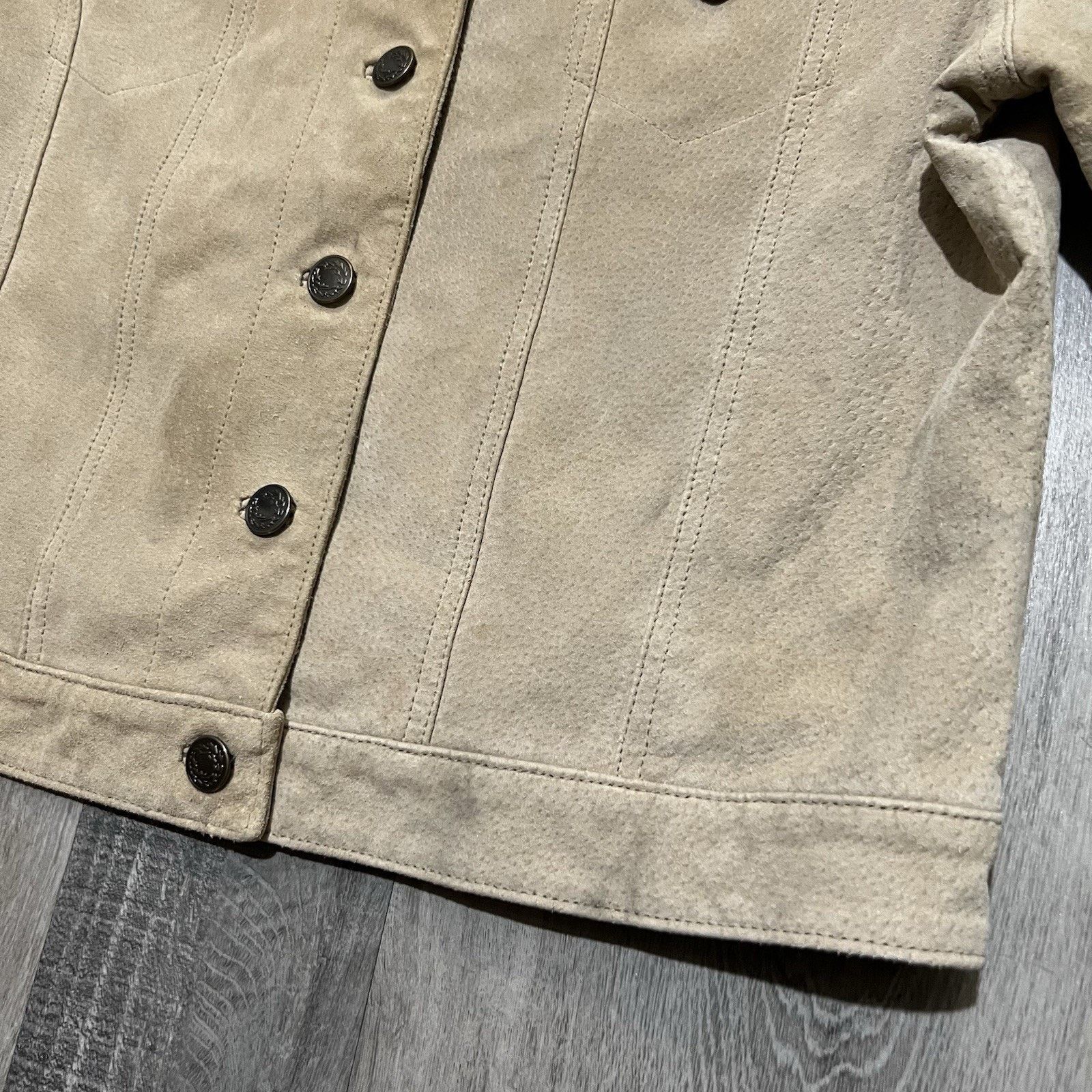 Vintage VTG Brandon Thomas Beige Suede Rose Leather Biker Jacket Size M / US 6-8 / IT 42-44 - 6 Thumbnail