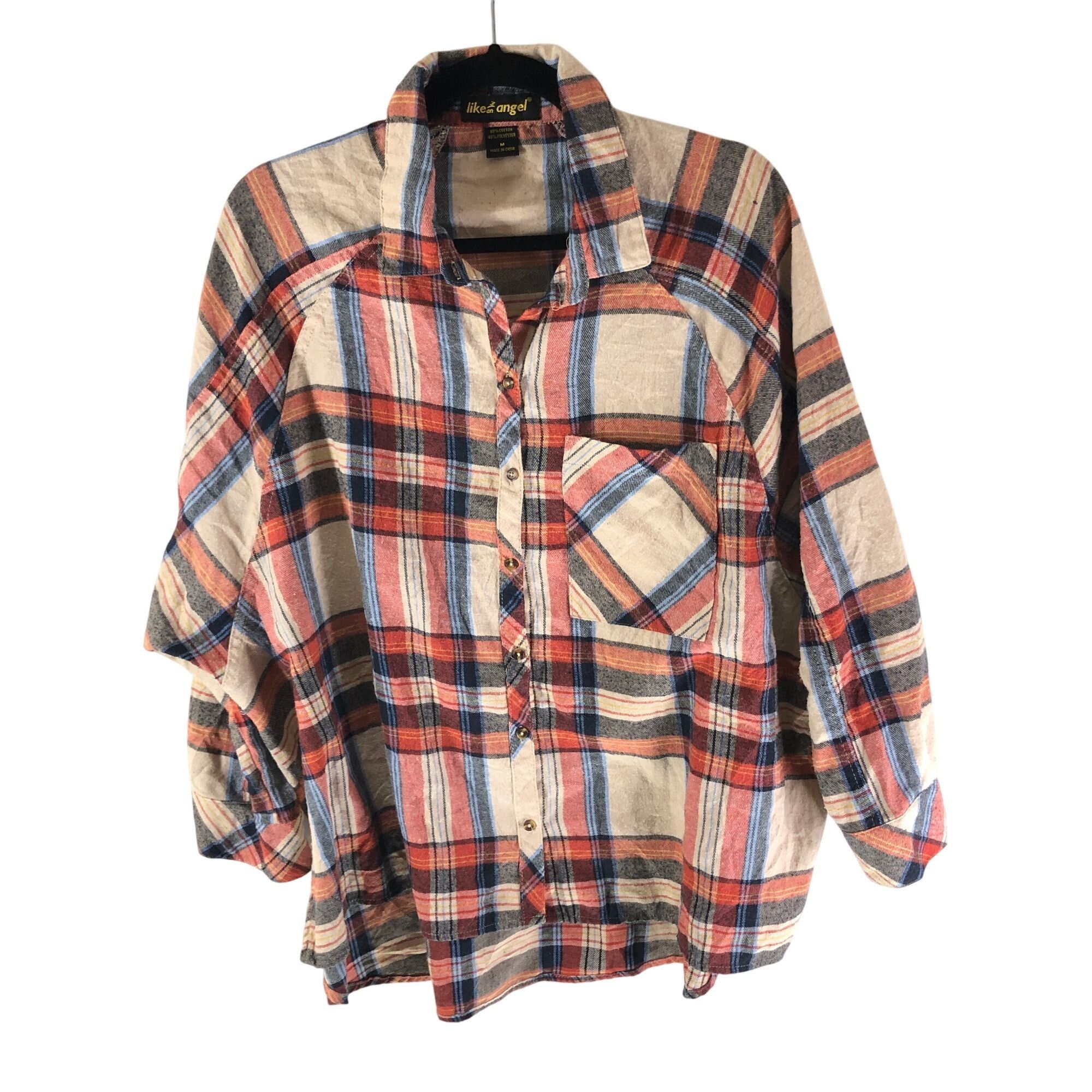 Other Like An Angel Plaid Button-Up Flannel Shirt Red Beige Blue C Size M / US 6-8 / IT 42-44 - 1 Thumbnail