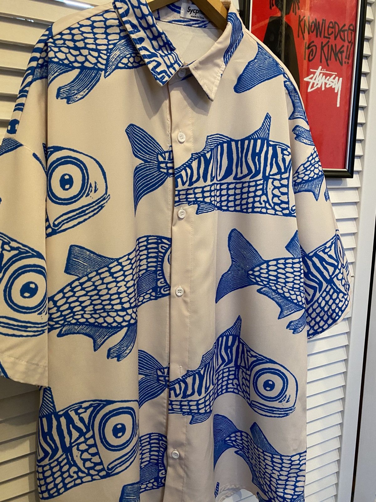 Hysteric Glamour Hawaiian Shirt Button Up 3D Beach Fish Monogram Abstract ML Size US XL / EU 56 / 4 - 4 Thumbnail