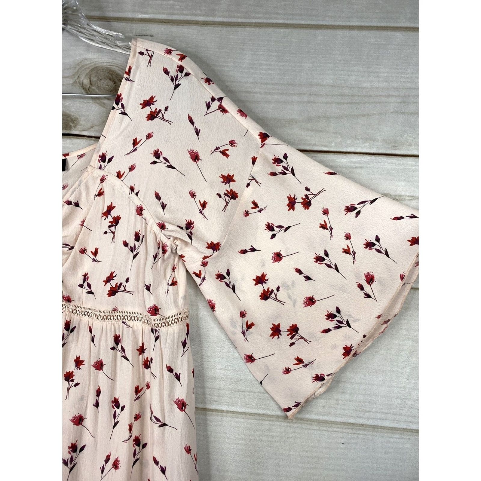 Topshop VINTAGE NOT APPLICABLE Topshop Dress Womens 8 Pink Floral 3/4 Sleeve Maxi High Low Viscose Ruched Shirts? Size M / US 6-8 / IT 42-44 - 4 Thumbnail