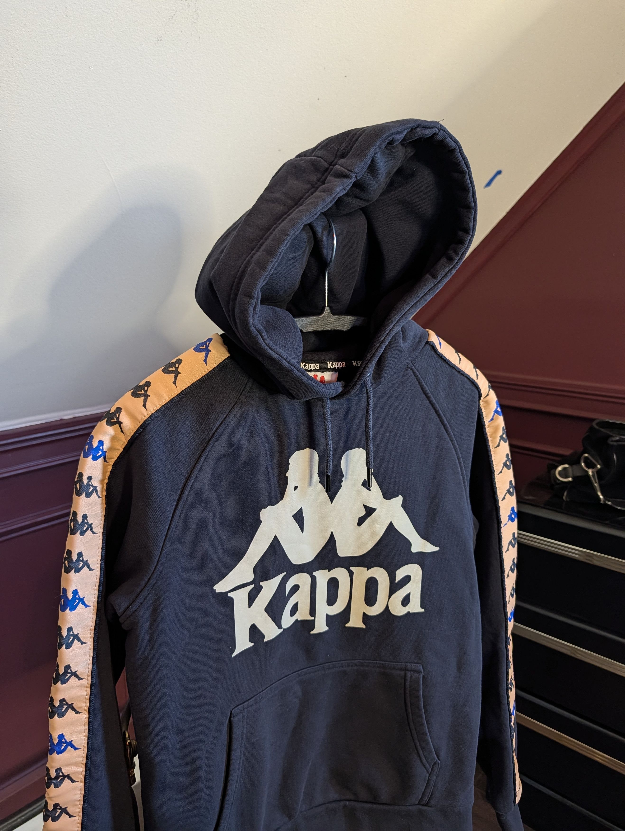 Kappa Iconic logo print track stripe sleeve pullover hoodie black Size US S / EU 44-46 / 1 - 2 Thumbnail