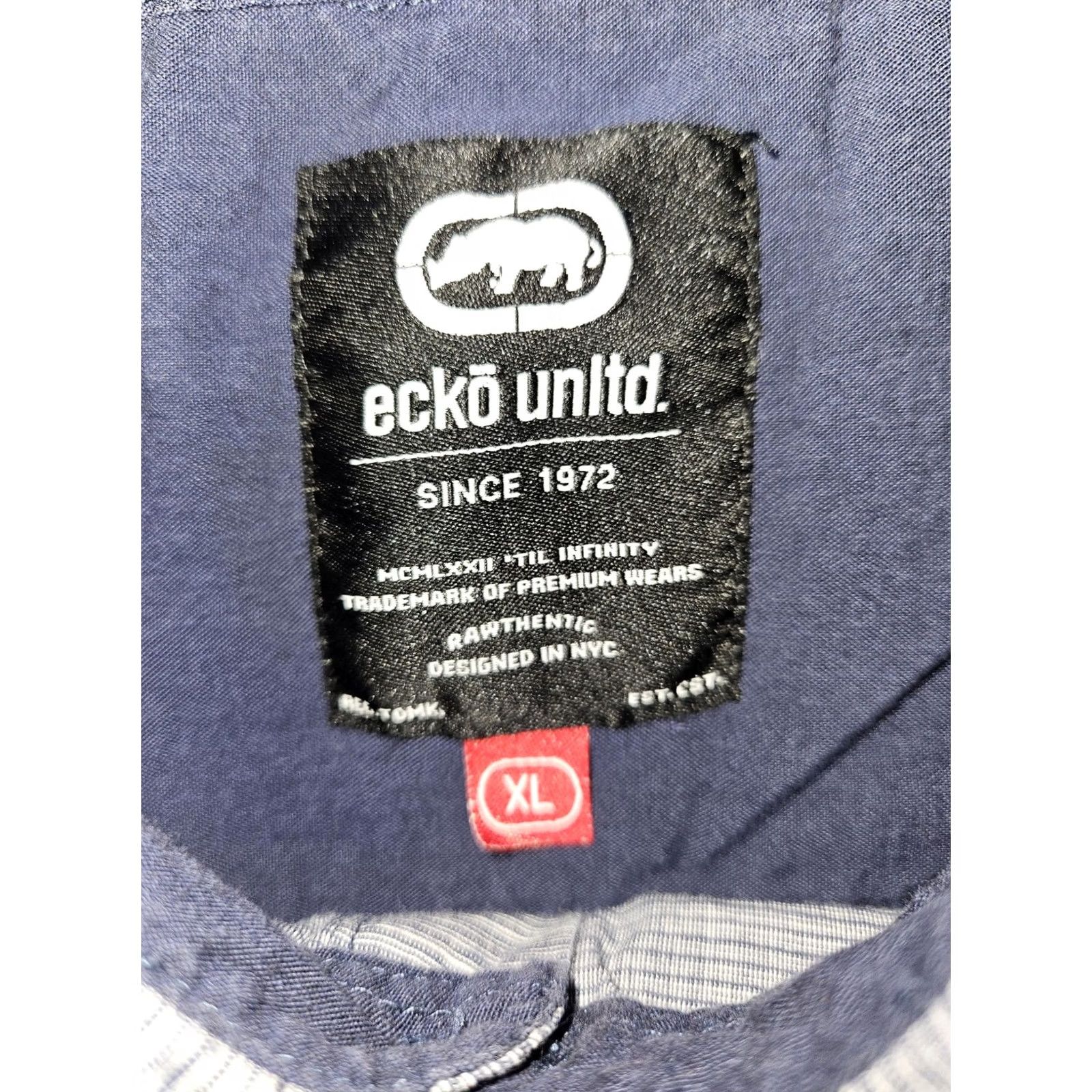 Ecko Unltd. Ecko Unltd Shirt Mens XL Gray Short Sleeve Button Up Casual Striped Pocket 90s City Mens Size US XL / EU 56 / 4 - 2 Thumbnail