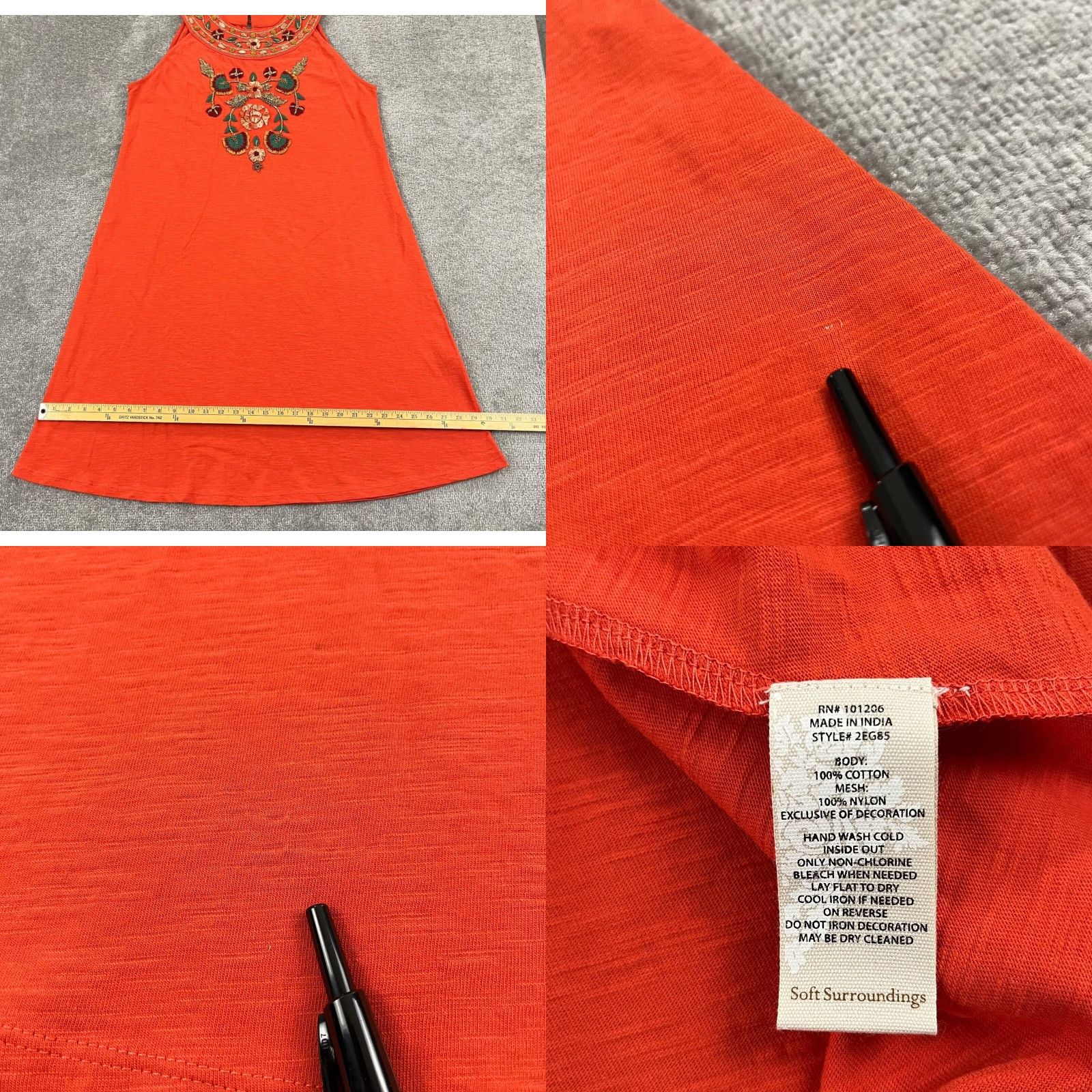 Soft Surroundings Soft Surroundings Dress Womens Large Orange Floral Embroidered Knee Length Cotton Zip Size L / US 10 / IT 46 - 8 Thumbnail