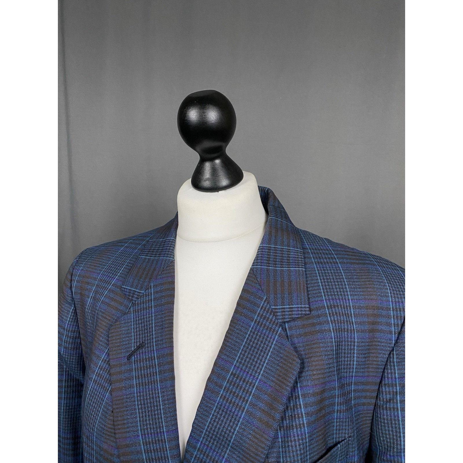 Burberry Burberry Vintage Blue Wool Checked Double Breasted Blazer Ja Size XL / US 12-14 / IT 48-50 - 4 Thumbnail