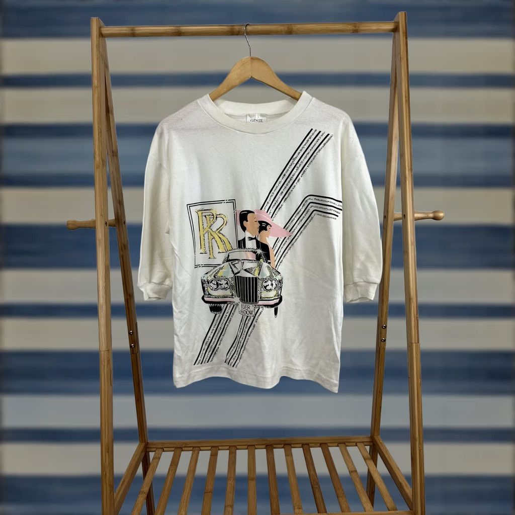 Vintage VTG 80s Rolls Royce Luxury Bedazzled Pullover Top T-Shirt Gestie White L Womens 80s T-Shirt Size L / US 10 / IT 46 - 1 Thumbnail