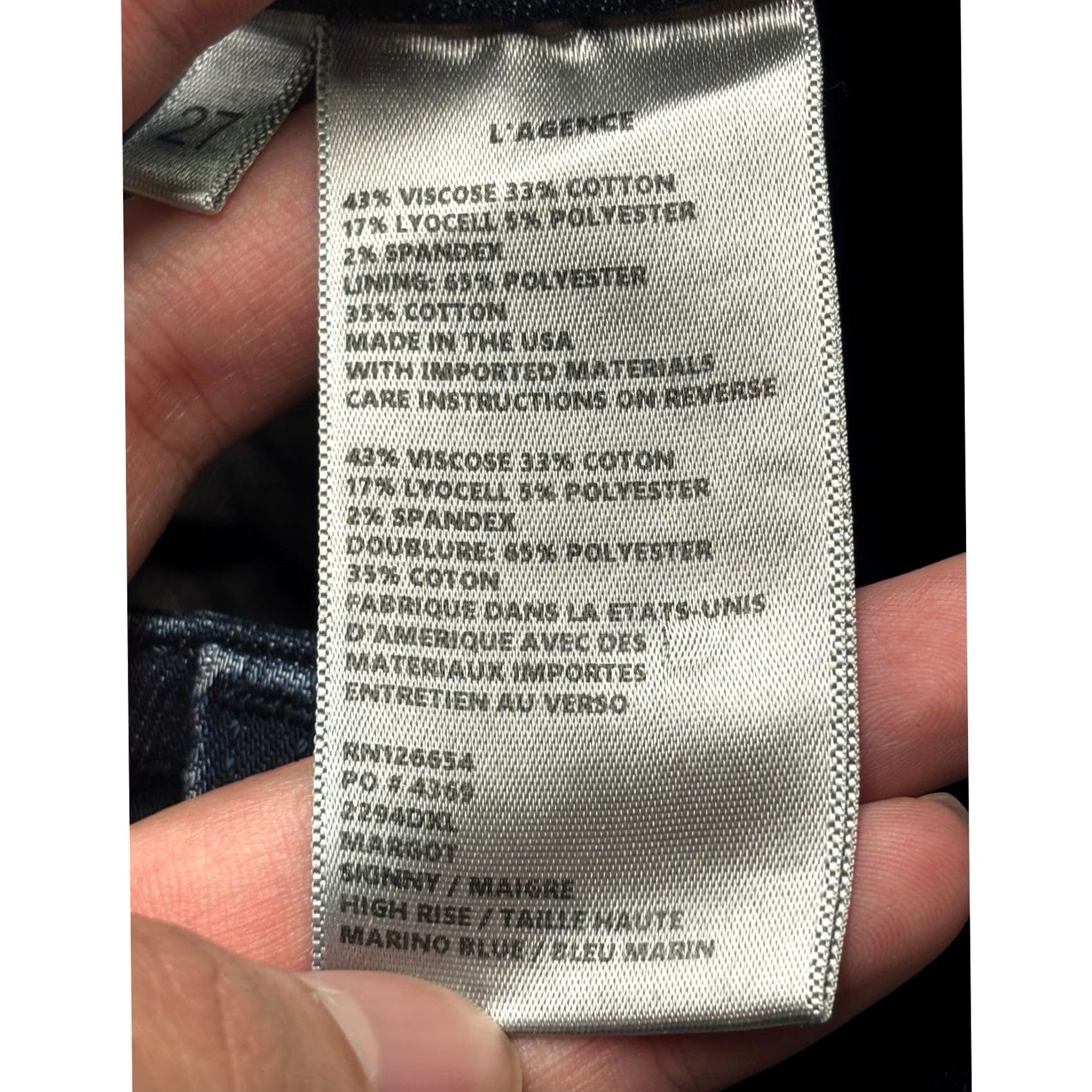 L'AGENCE L'AGENCE Margot Skinny Jeans High Rise Stretch Indigo Marino Womens 27X27 USA Size 27" / US 4 / IT 40 - 4 Thumbnail