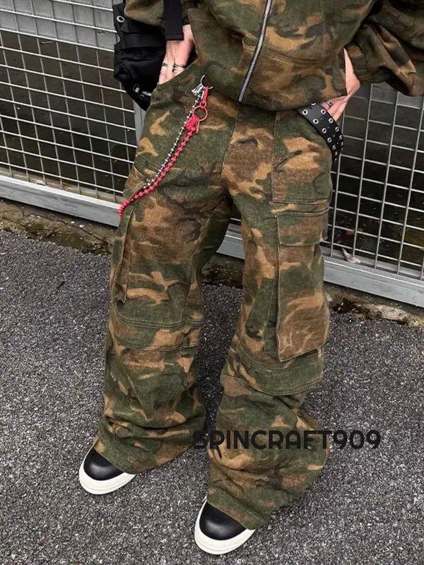Vintage Hirakawa x Kino Baggy Cargo Camo Wide Leg Flare Pants Size US 33 - 8 Thumbnail