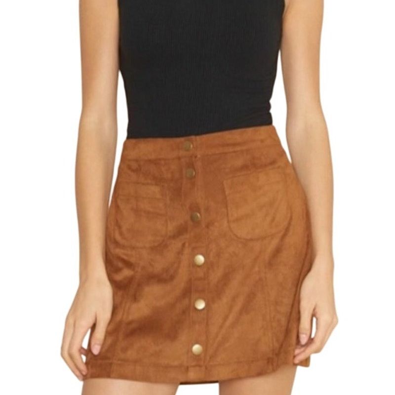 Garage Button Front 2 Square Pocket Faux Suede Skirt Size 28" / US 6 / IT 42 - 2 Thumbnail
