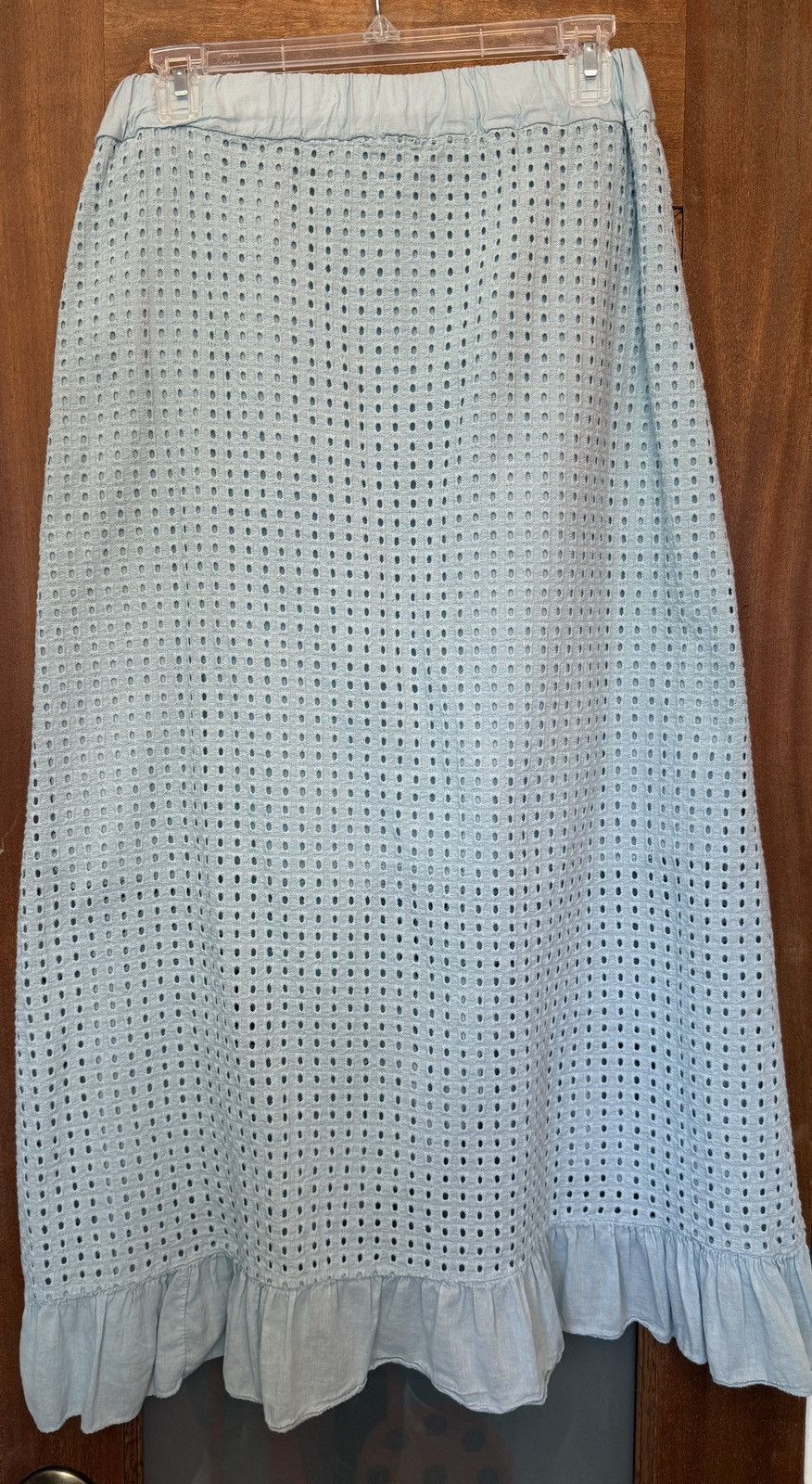 Other Valentina Naldi Light Blu Eyelet Ruffle Faux Wrap Long Skirt Size 27" / US 4 / IT 40 - 6 Thumbnail