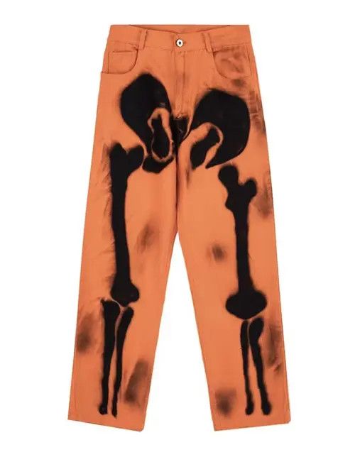 image of Japanese Style Punk Vintage Skeleton Jeans in Orange, Men's (Size 30)