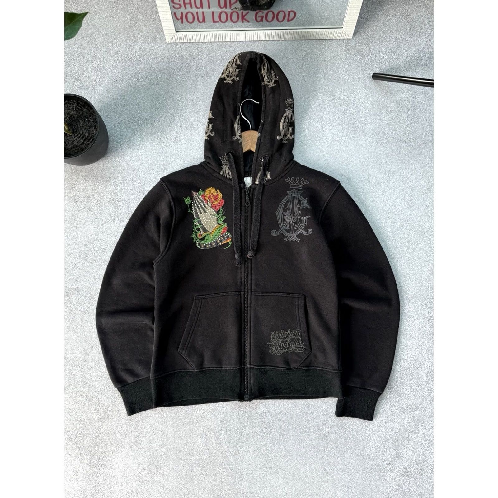 Ed Hardy VINTAGE Christian Audigier Ed Hardy Hoodie Full Zip Women’s S Black Y2K Logo Heart Skull Tattoo Japan Style Womens Size S / US 4 / IT 40 - 2 Thumbnail