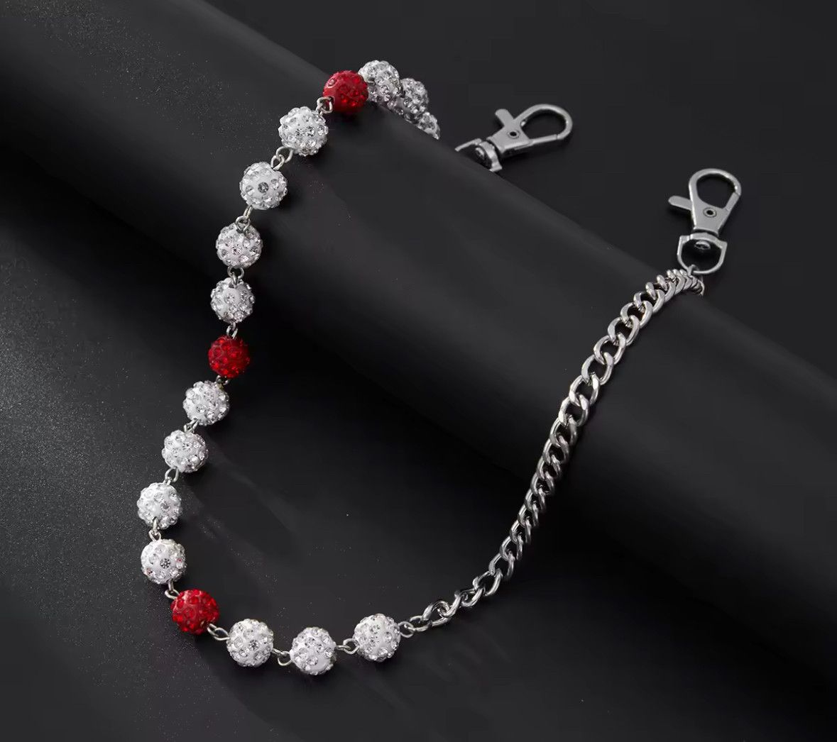 Other Hip Hop Red Rhinestone Round Ball Pants Chain Wallet Belt Size ONE SIZE - 2 Thumbnail