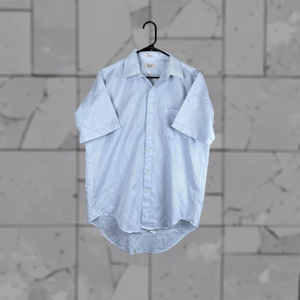 Arrow VINTAGE Arrow Kent Mens Dress Shirt 16 Blue Stripe Regular Fit Short Sleeve Size 42R - 1 Thumbnail