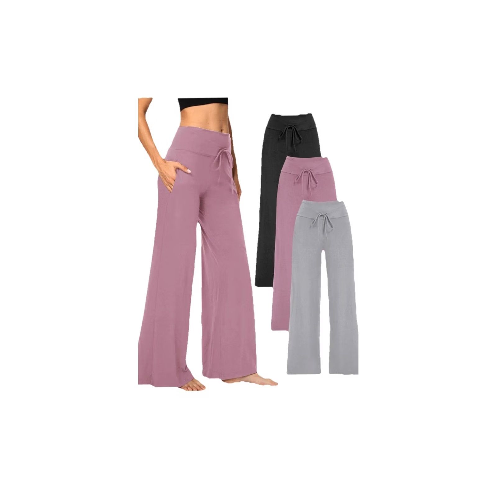 X-LARGE Showitty Women's Wide Leg Lounge Pants XL Pack 3 Black Grey Regular Size Type Lounge Pants Womens XL Black Grey 3 Pack Size ONE SIZE - 2 Thumbnail
