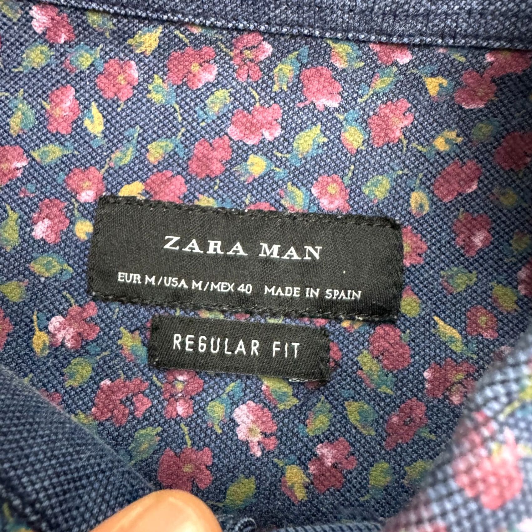 Zara Zara Regular Fit Button-Up Shirt Multicolor Floral Navy Blue Long Sleeve Men M Size US M / EU 48-50 / 2 - 6 Thumbnail