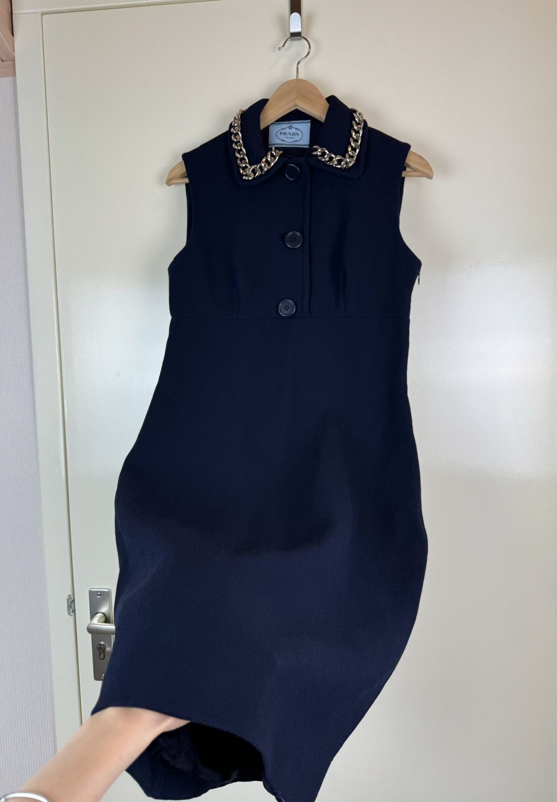 Prada Prada Wool blue midi dress gown evening casual chain collar Size M / US 6-8 / IT 42-44 - 2 Thumbnail