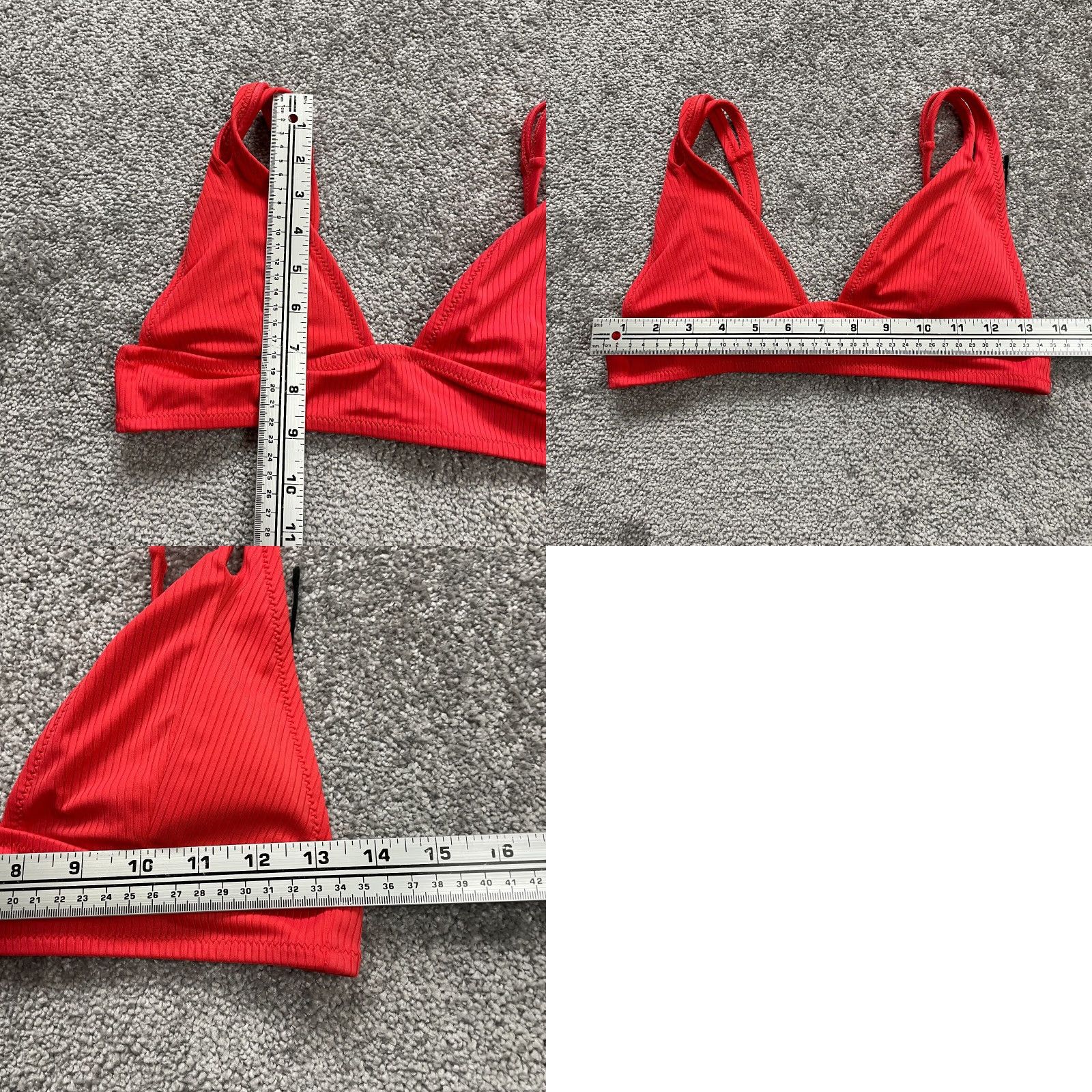 Vintage Shade & Shore Women's Medium Red Textured Bikini Top - Adjustable Spaghetti Strap Beach Swimwear Size M / US 6-8 / IT 42-44 - 8 Thumbnail