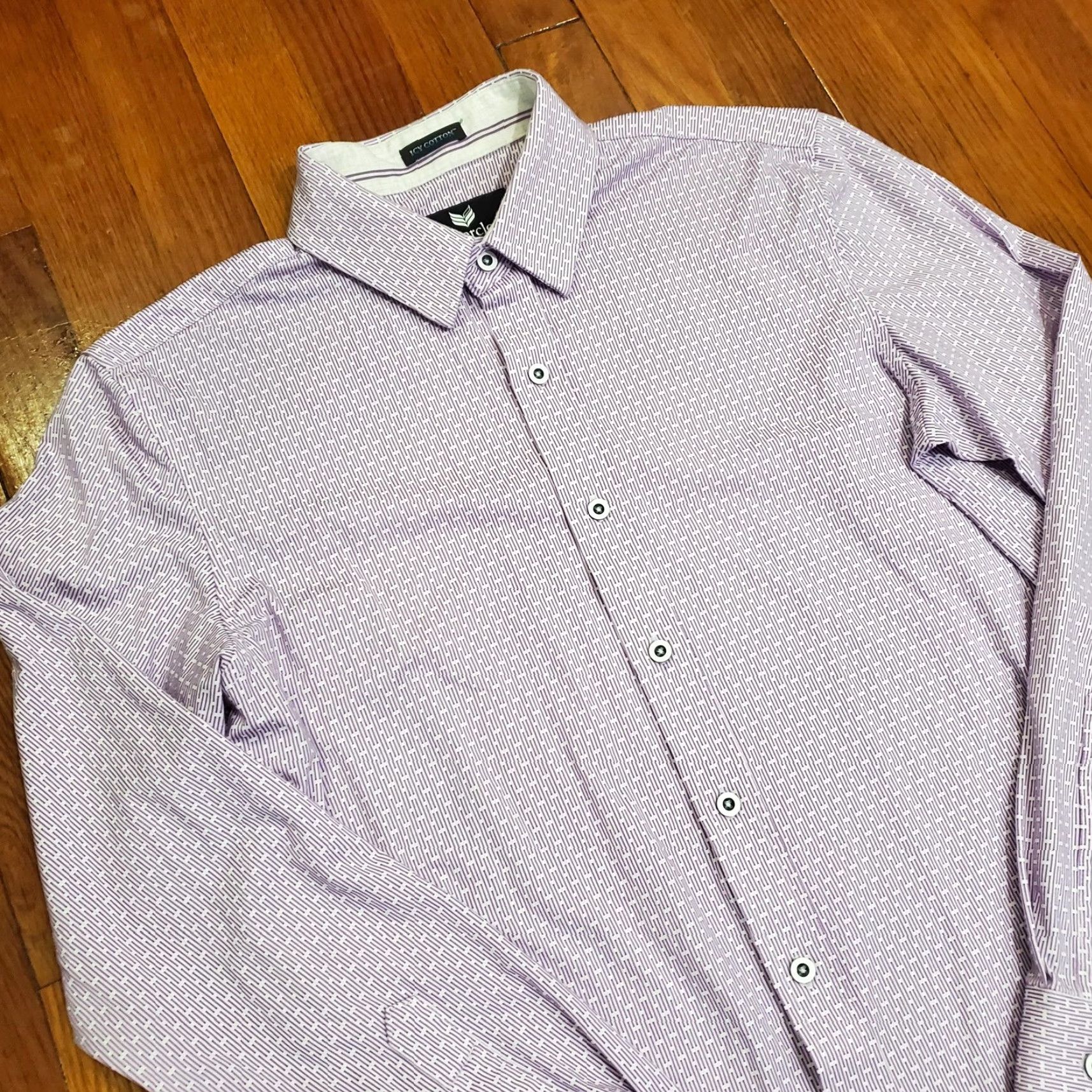 Vintage Buttercloth Shirt Mens M Purple Geometric Slim Fit Long Sleeve Dress Shirt Size 40R - 3 Thumbnail