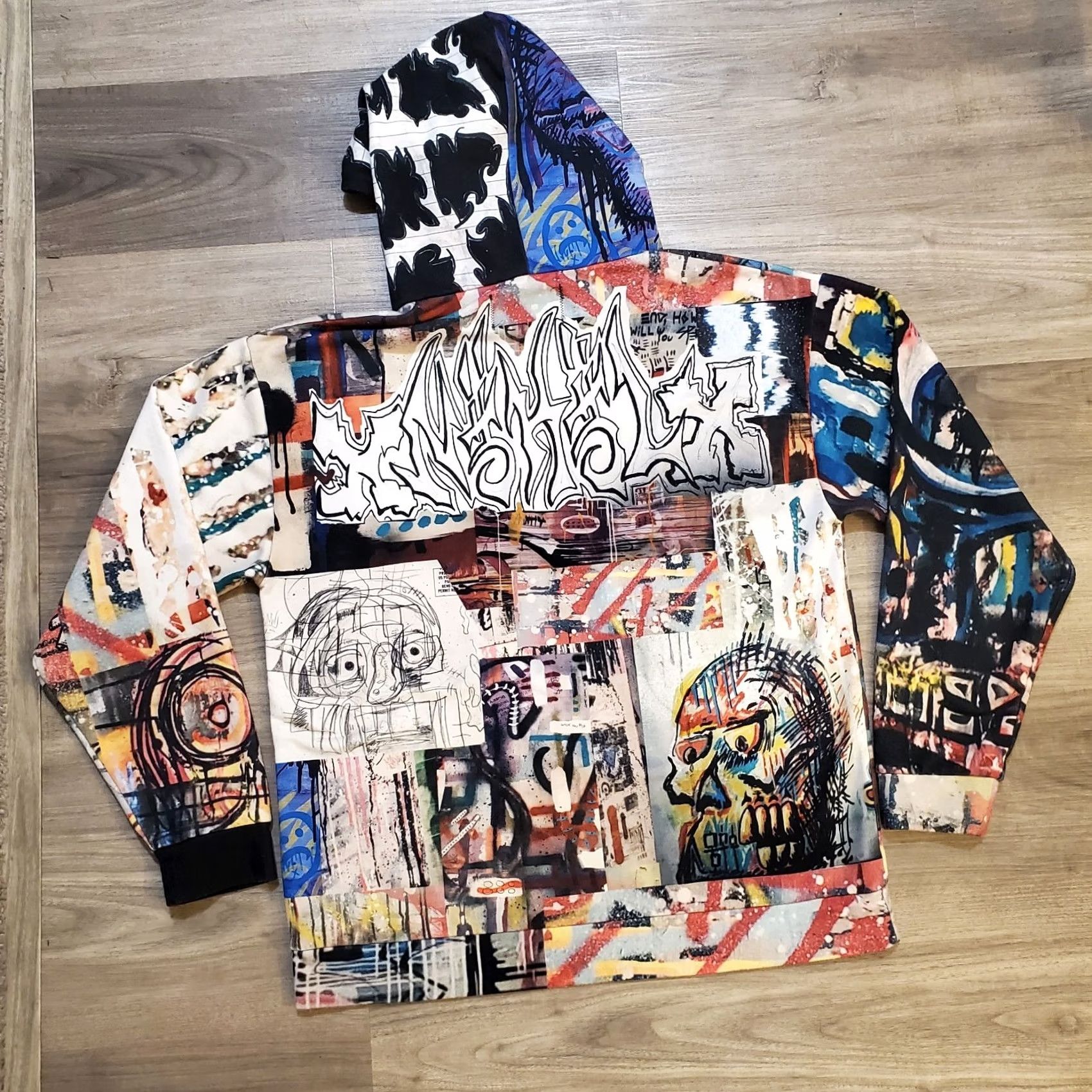 Vintage Rare Wano Mens Sz Large Abstract Hooded Sweatshirt Skull Artist Mixed Graphic Hoodie Size US L / EU 52-54 / 3 - 2 Thumbnail